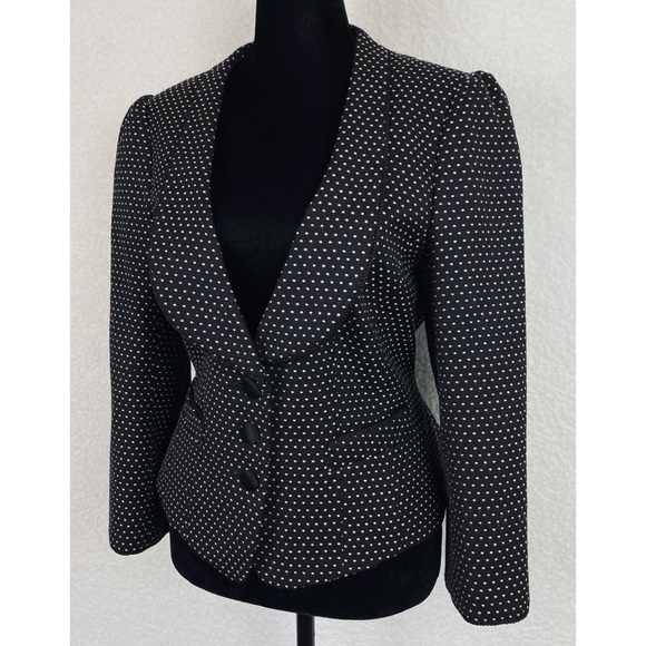 (VTG) NANETTE LEPORE •  Black Embroidered Dot Pattern Wool Blazer - Picture 10 of 16